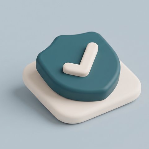 Selo 3D de escudo com marca de verificação